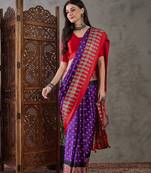 Purple color ready to wear semi modal saree with unstitched designer blouse