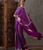 Purple color ready to wear semi modal saree with unstitched designer blouse