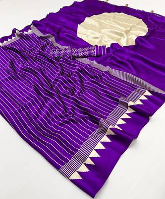 Purple color Pre Pleated semi modal saree with unstitched designer blouse 3