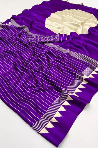 Purple color Pre Pleated semi modal saree with unstitched designer blouse