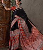 Salmon color ready to wear semi modal saree with unstitched designer blouse