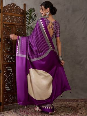 Purple color Pre Pleated semi modal saree with unstitched designer blouse 4