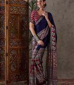 Blue color ready to wear semi modal saree with unstitched designer blouse
