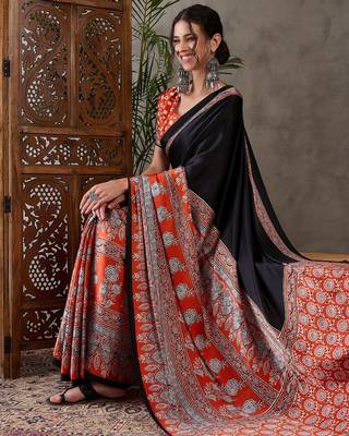 salmon ready to wear semi modal saree with designer blouse 2