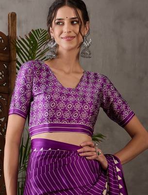 Purple color Pre Pleated semi modal saree with unstitched designer blouse 5