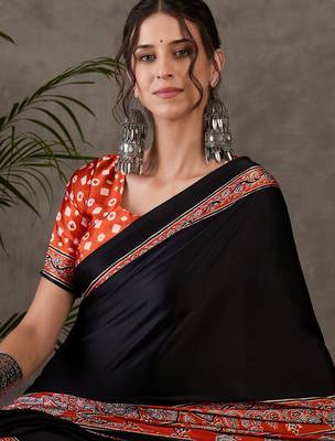 salmon ready to wear semi modal saree with designer blouse 3