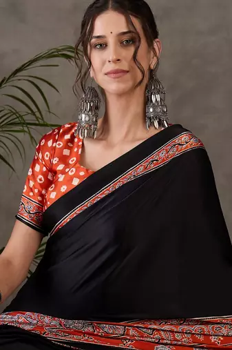 salmon ready to wear semi modal saree with designer blouse