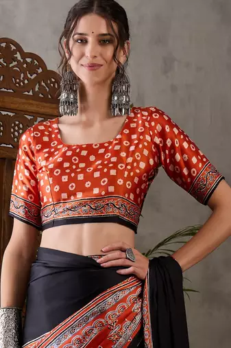 salmon ready to wear semi modal saree with designer blouse