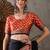 Salmon color ready to wear semi modal saree with unstitched designer blouse