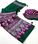 Green color ready to wear semi modal saree with unstitched designer blouse