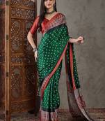 Green color ready to wear semi modal saree with unstitched designer blouse
