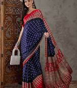 Blue color ready to wear semi modal saree with unstitched designer blouse