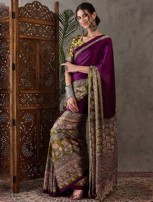 Wine color Pre Stitched semi modal saree with unstitched designer blouse 3