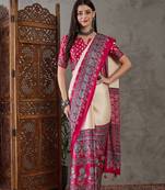 Cream color ready to wear semi modal saree with unstitched designer blouse