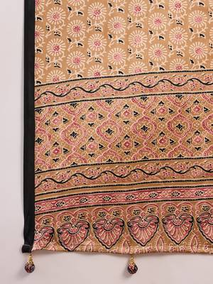 Light brown color Pre Stitched semi modal saree with unstitched designer blouse 2