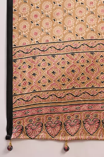 Light brown color Pre Stitched semi modal saree with unstitched designer blouse