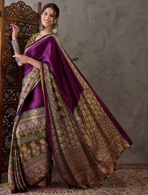 Wine color Pre Stitched semi modal saree with unstitched designer blouse 4