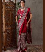 Red color ready to wear semi modal saree with unstitched designer blouse
