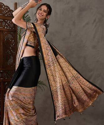 Light brown color Pre Stitched semi modal saree with unstitched designer blouse 3
