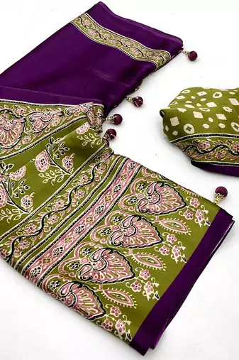 Wine color Pre Stitched semi modal saree with unstitched designer blouse