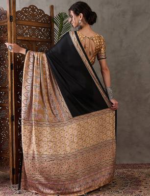 Light brown color Pre Stitched semi modal saree with unstitched designer blouse 4