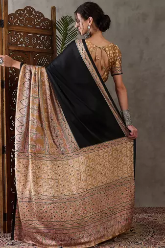 Light brown color Pre Stitched semi modal saree with unstitched designer blouse