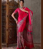 Pink color ready to wear semi modal saree with unstitched designer blouse