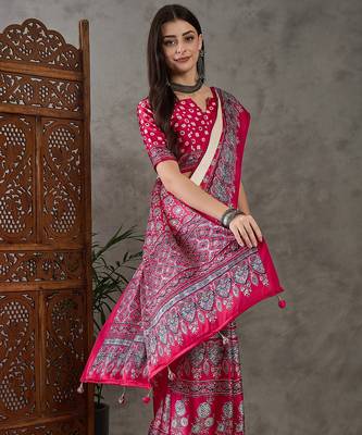 Cream color Pre Stitched semi modal saree with unstitched designer blouse 5