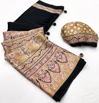 Light brown color Pre Stitched semi modal saree with unstitched designer blouse 5