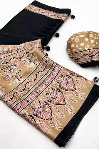 Light brown color Pre Stitched semi modal saree with unstitched designer blouse
