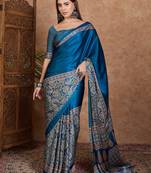 Blue color ready to wear semi modal saree with unstitched designer blouse