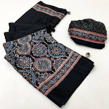 Black color Pre Stitched semi modal saree with unstitched designer blouse 5