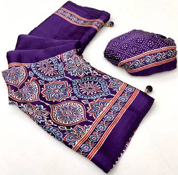 Purple color Pre Stitched semi modal saree with unstitched designer blouse 5