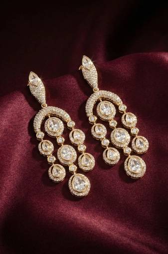 Moissanite Kundan CZ Dangler Earrings