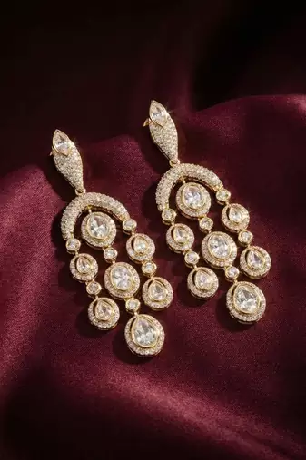 Moissanite Kundan CZ Dangler Earrings