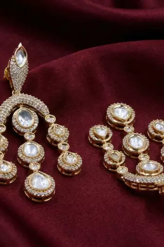 Moissanite Kundan CZ Dangler Earrings