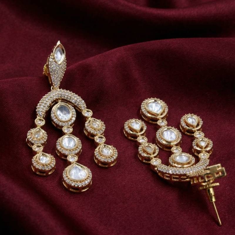 Moissanite Kundan CZ Dangler Earrings