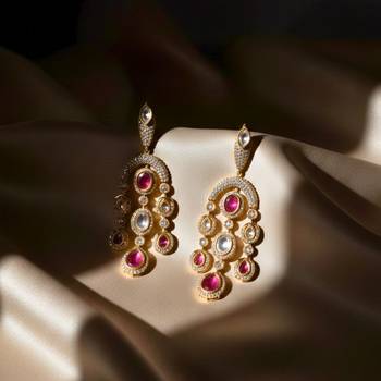 Moissanite Kundan Red Stone Danglers 1