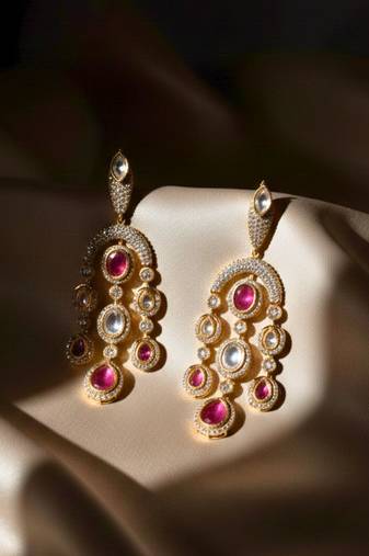 Moissanite Kundan Red Stone Danglers
