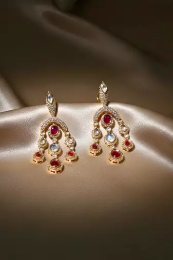 Moissanite Kundan Red Stone Danglers