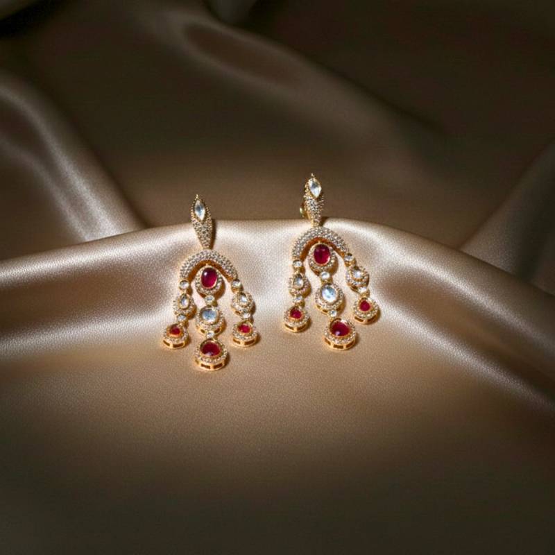 Moissanite Kundan Red Stone Danglers