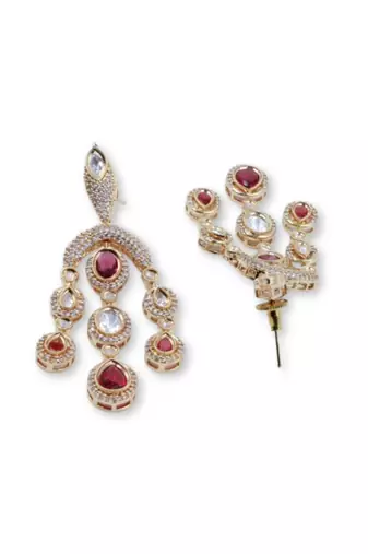 Moissanite Kundan Red Stone Danglers
