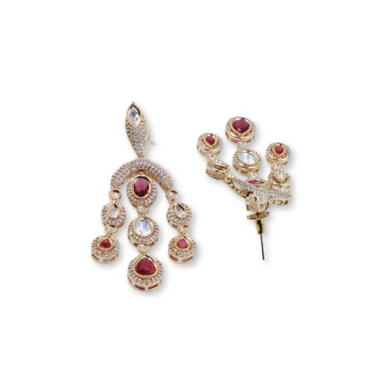 Moissanite Kundan Red Stone Danglers