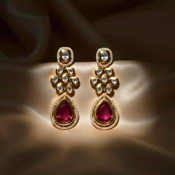 Moissanite Kundan Red Stone Dangler Earrings 1