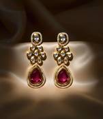 Moissanite Kundan Red Stone Dangler Earrings