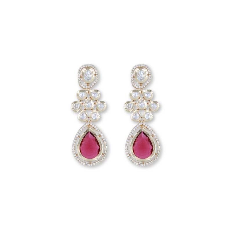 Moissanite Kundan Red Stone Dangler Earrings