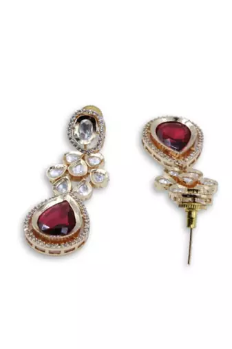 Moissanite Kundan Red Stone Dangler Earrings