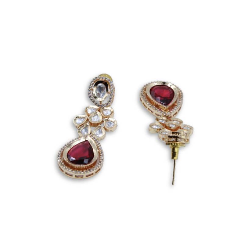 Moissanite Kundan Red Stone Dangler Earrings