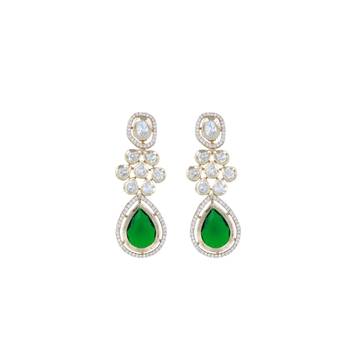 Moissanite Kundan Emerald Green Dangler Earrings 1