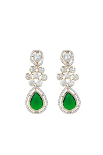 Moissanite Kundan Emerald Green Dangler Earrings